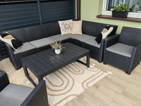 Zestaw ogrodowy dla 8 osób narożnik Nedler VI, stół podnoszony i dwa fotele - grafit