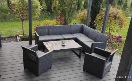 Zestaw ogrodowy dla 8 osób narożnik Nedler VI, stół podnoszony i dwa fotele - grafit