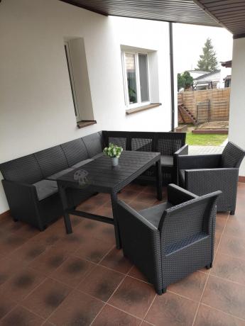 Zestaw ogrodowy dla 8 osób narożnik Nedler VI, stół podnoszony i dwa fotele - grafit