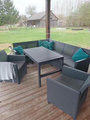 Zestaw ogrodowy dla 8 osób narożnik Nedler VI, stół podnoszony i dwa fotele - grafit