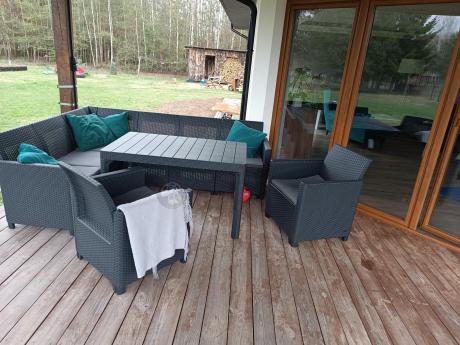 Zestaw ogrodowy dla 8 osób narożnik Nedler VI, stół podnoszony i dwa fotele - grafit