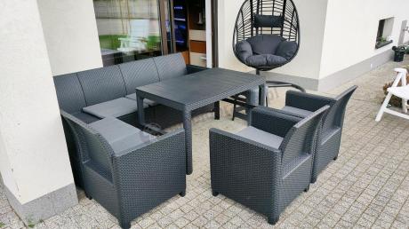 Zestaw ogrodowy dla 8 osób narożnik Nedler VI, stół podnoszony i dwa fotele - grafit