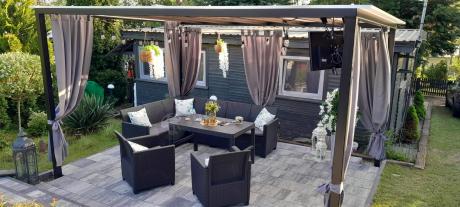 Zestaw ogrodowy dla 8 osób narożnik Nedler VI, stół podnoszony i dwa fotele - grafit