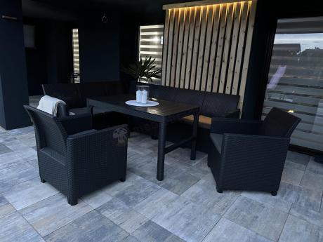 Zestaw ogrodowy dla 8 osób narożnik Nedler VI, stół podnoszony i dwa fotele - grafit