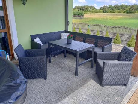 Zestaw ogrodowy dla 8 osób narożnik Nedler VI, stół podnoszony i dwa fotele - grafit