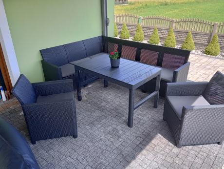 Zestaw ogrodowy dla 8 osób narożnik Nedler VI, stół podnoszony i dwa fotele - grafit