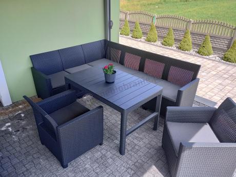 Zestaw ogrodowy dla 8 osób narożnik Nedler VI, stół podnoszony i dwa fotele - grafit