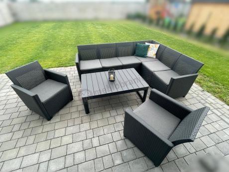 Zestaw ogrodowy dla 8 osób narożnik Nedler VI, stół podnoszony i dwa fotele - grafit