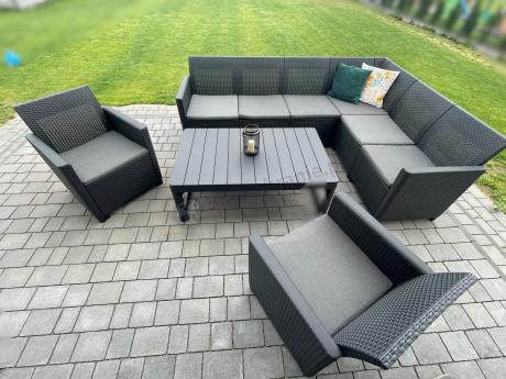 Zestaw ogrodowy dla 8 osób narożnik Nedler VI, stół podnoszony i dwa fotele - grafit