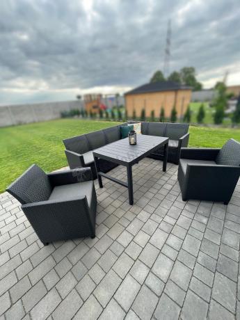 Zestaw ogrodowy dla 8 osób narożnik Nedler VI, stół podnoszony i dwa fotele - grafit