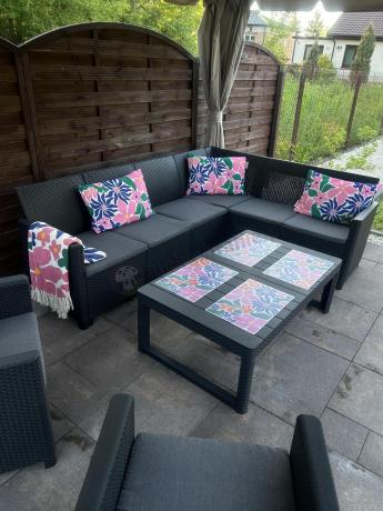 Zestaw ogrodowy dla 8 osób narożnik Nedler VI, stół podnoszony i dwa fotele - grafit