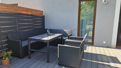 Zestaw ogrodowy dla 8 osób narożnik Nedler VI, stół podnoszony i dwa fotele - grafit