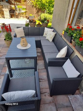 Zestaw ogrodowy dla 8 osób narożnik Nedler VI, stół podnoszony i dwa fotele - grafit