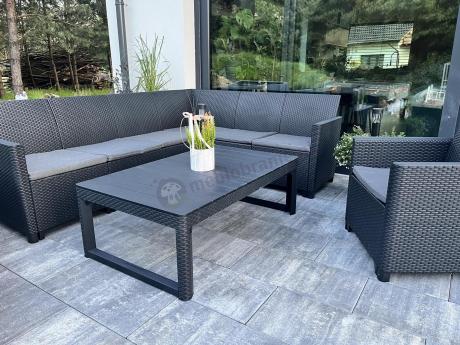 Zestaw ogrodowy dla 8 osób narożnik Nedler VI, stół podnoszony i dwa fotele - grafit