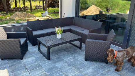 Zestaw ogrodowy dla 8 osób narożnik Nedler VI, stół podnoszony i dwa fotele - grafit