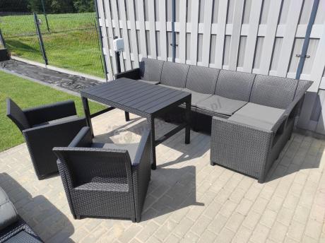 Zestaw ogrodowy dla 8 osób narożnik Nedler VI, stół podnoszony i dwa fotele - grafit