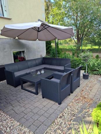 Zestaw ogrodowy dla 8 osób narożnik Nedler VI, stół podnoszony i dwa fotele - grafit