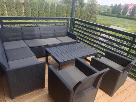 Zestaw ogrodowy dla 8 osób narożnik Nedler VI, stół podnoszony i dwa fotele - grafit