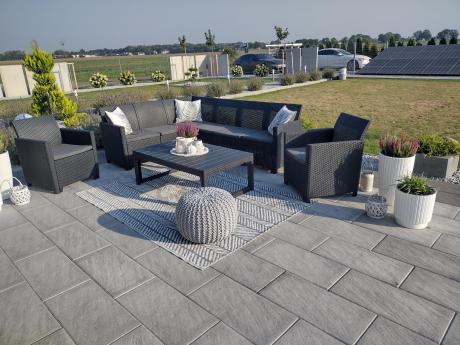 Zestaw ogrodowy dla 8 osób narożnik Nedler VI, stół podnoszony i dwa fotele - grafit