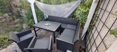 Zestaw ogrodowy dla 8 osób narożnik Nedler VI, stół podnoszony i dwa fotele - grafit