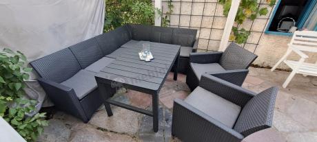Zestaw ogrodowy dla 8 osób narożnik Nedler VI, stół podnoszony i dwa fotele - grafit