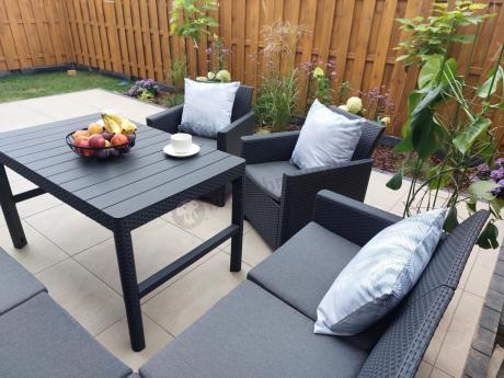 Zestaw ogrodowy dla 8 osób narożnik Nedler VI, stół podnoszony i dwa fotele - grafit