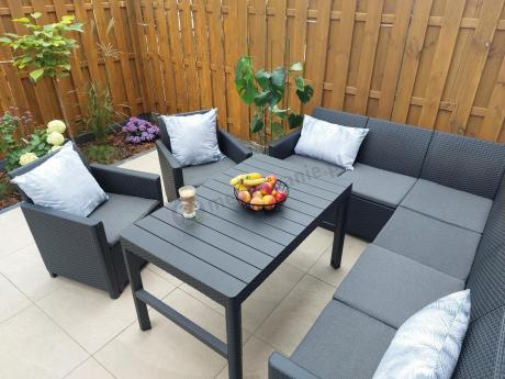 Zestaw ogrodowy dla 8 osób narożnik Nedler VI, stół podnoszony i dwa fotele - grafit