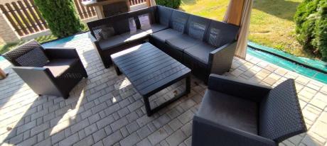 Zestaw ogrodowy dla 8 osób narożnik Nedler VI, stół podnoszony i dwa fotele - grafit