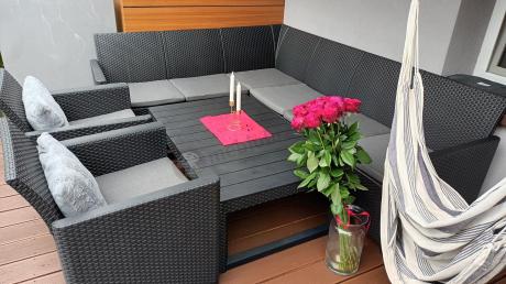 Zestaw ogrodowy dla 8 osób narożnik Nedler VI, stół podnoszony i dwa fotele - grafit