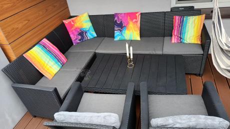 Zestaw ogrodowy dla 8 osób narożnik Nedler VI, stół podnoszony i dwa fotele - grafit