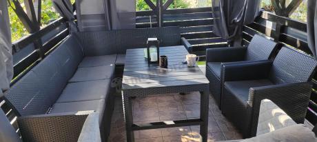 Zestaw ogrodowy dla 8 osób narożnik Nedler VI, stół podnoszony i dwa fotele - grafit