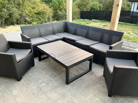 Zestaw ogrodowy dla 8 osób narożnik Nedler VI, stół podnoszony i dwa fotele - grafit