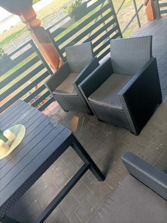 Zestaw ogrodowy dla 8 osób narożnik Nedler VI, stół podnoszony i dwa fotele - grafit
