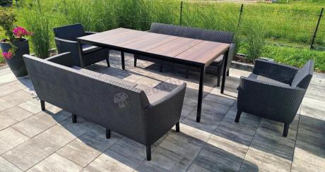 Zestaw ogrodowy na taras 8 osobowy z dużym stołem 200 cm w kolorze drewna Meblobranie SFM Plus grafit