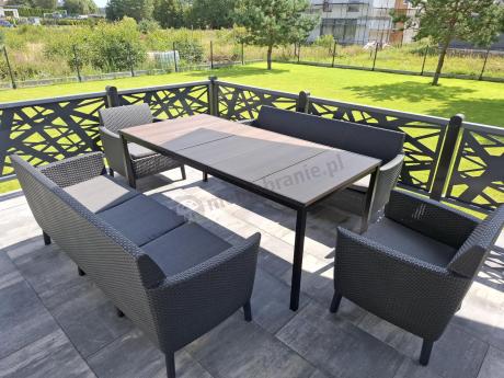 Zestaw ogrodowy na taras 8 osobowy z dużym stołem 200 cm w kolorze drewna Meblobranie SFM Plus grafit