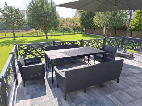 Zestaw ogrodowy na taras 8 osobowy z dużym stołem 200 cm w kolorze drewna Meblobranie SFM Plus grafit