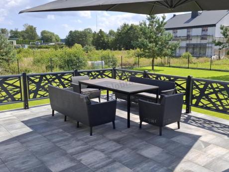 Zestaw ogrodowy na taras 8 osobowy z dużym stołem 200 cm w kolorze drewna Meblobranie SFM Plus grafit