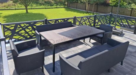 Zestaw ogrodowy na taras 8 osobowy z dużym stołem 200 cm w kolorze drewna Meblobranie SFM Plus grafit