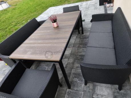Zestaw ogrodowy na taras 8 osobowy z dużym stołem 200 cm w kolorze drewna Meblobranie SFM Plus grafit