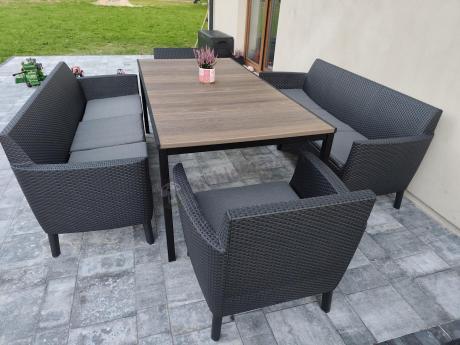 Zestaw ogrodowy na taras 8 osobowy z dużym stołem 200 cm w kolorze drewna Meblobranie SFM Plus grafit