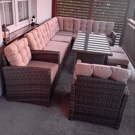 Zestaw ogrodowy narożnik z fotelami i stołem technorattan Cofete Brown