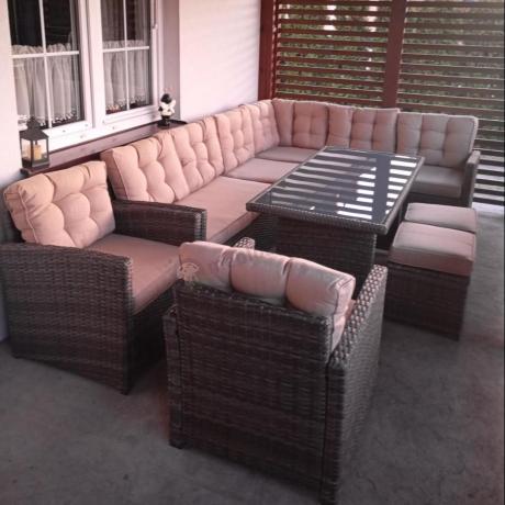 Zestaw ogrodowy narożnik z fotelami i stołem technorattan Cofete Brown