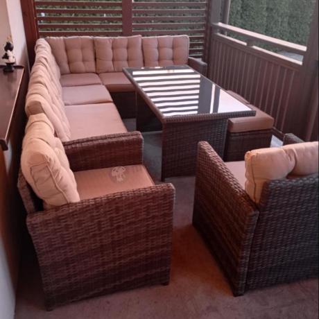 Zestaw ogrodowy narożnik z fotelami i stołem technorattan Cofete Brown