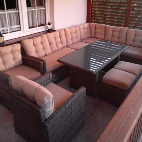 Zestaw ogrodowy narożnik z fotelami i stołem technorattan Cofete Brown