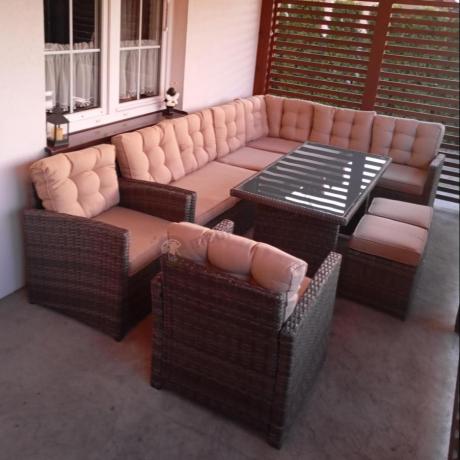 Zestaw ogrodowy narożnik z fotelami i stołem technorattan Cofete Brown