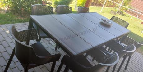 Zestaw ogrodowy Portis dla 8 osób ze stołem 200cm w kolorze orzecha i fotelami