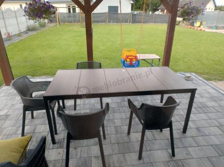 Zestaw ogrodowy Portis dla 8 osób ze stołem 200cm w kolorze orzecha i fotelami