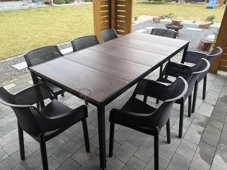 Zestaw ogrodowy Portis dla 8 osób ze stołem 200cm w kolorze orzecha i fotelami