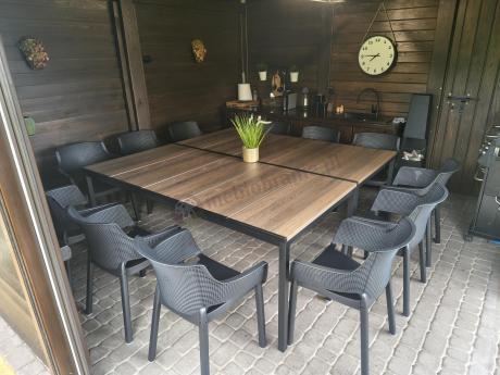 Zestaw ogrodowy Portis dla 8 osób ze stołem 200cm w kolorze orzecha i fotelami