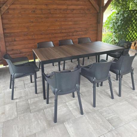 Zestaw ogrodowy Portis dla 8 osób ze stołem 200cm w kolorze orzecha i fotelami
